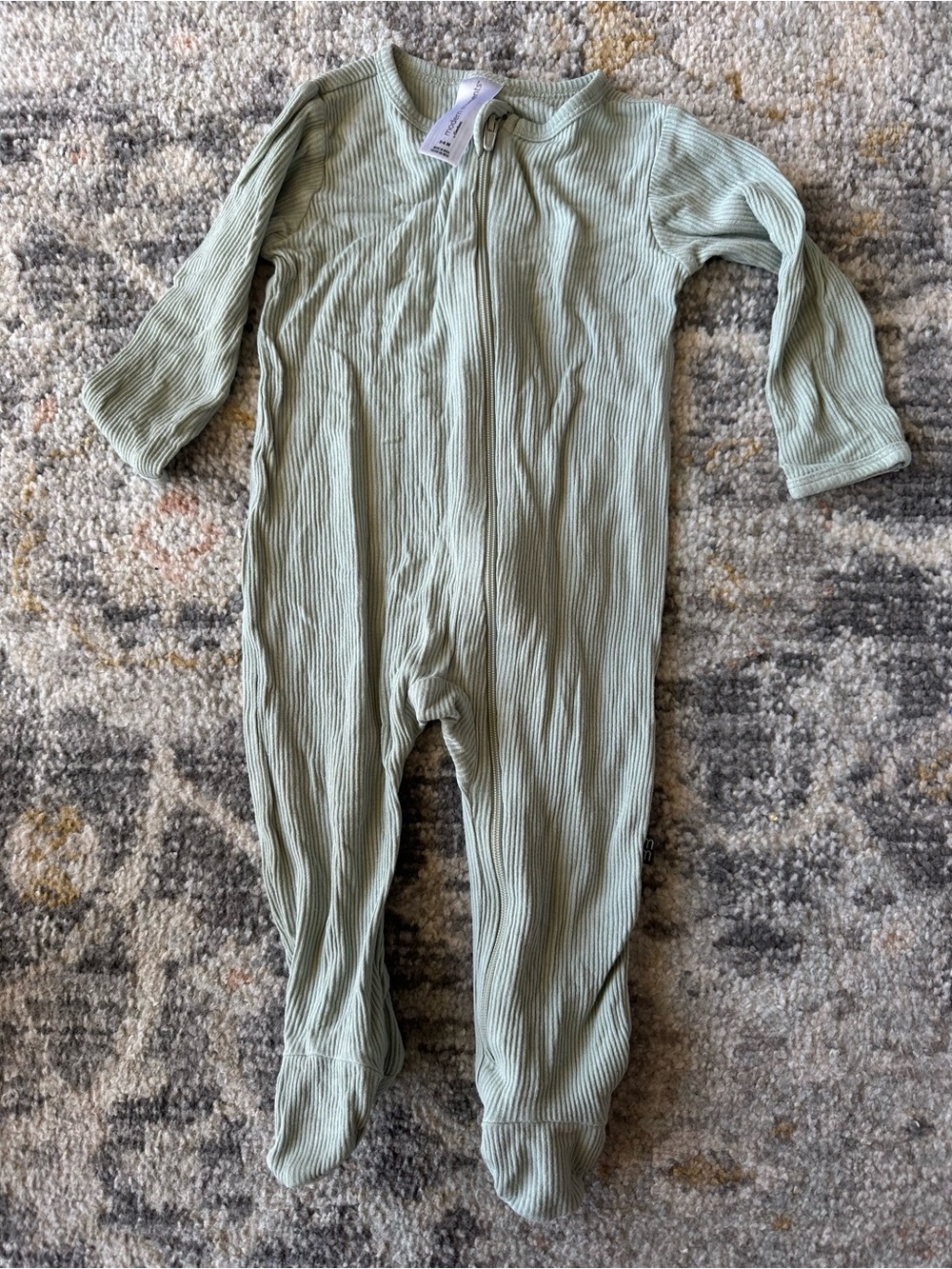 Ribbed Footed One-Piece in Sage Green - Unbranded